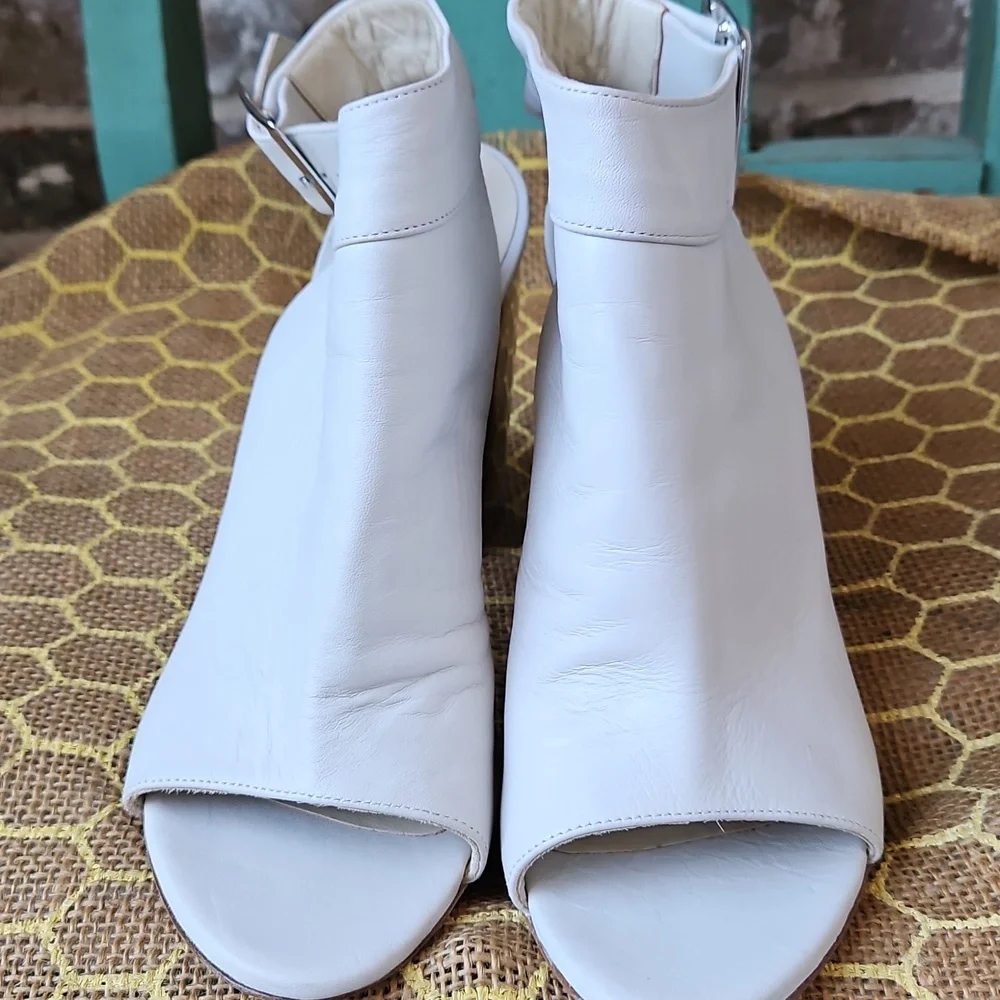 Dee Keller White Chunky Mirrored Leather Heel Booties